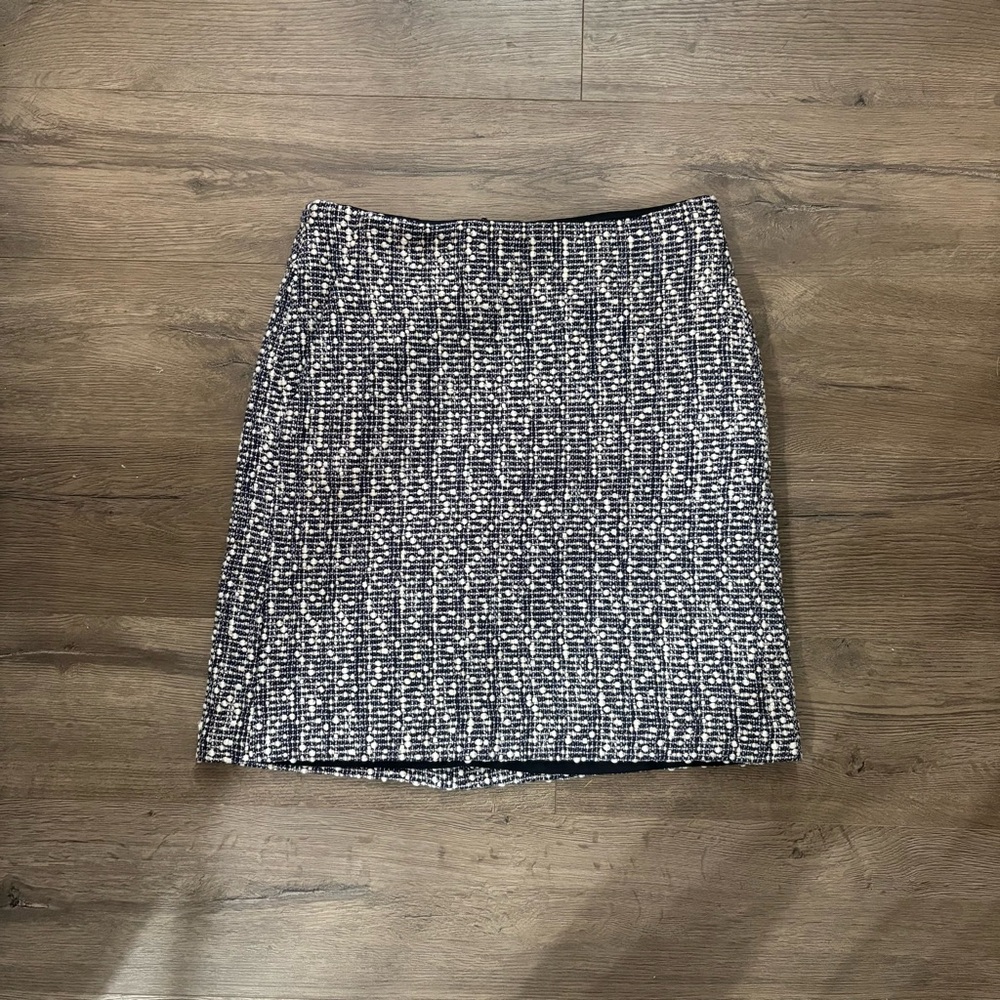 Ann Taylor Navy White Tweed Pencil Skirt Size 4 | Preppy Cotton Lined Office